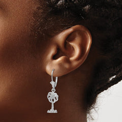 14K White Gold Palm Tree Leverback Earrings