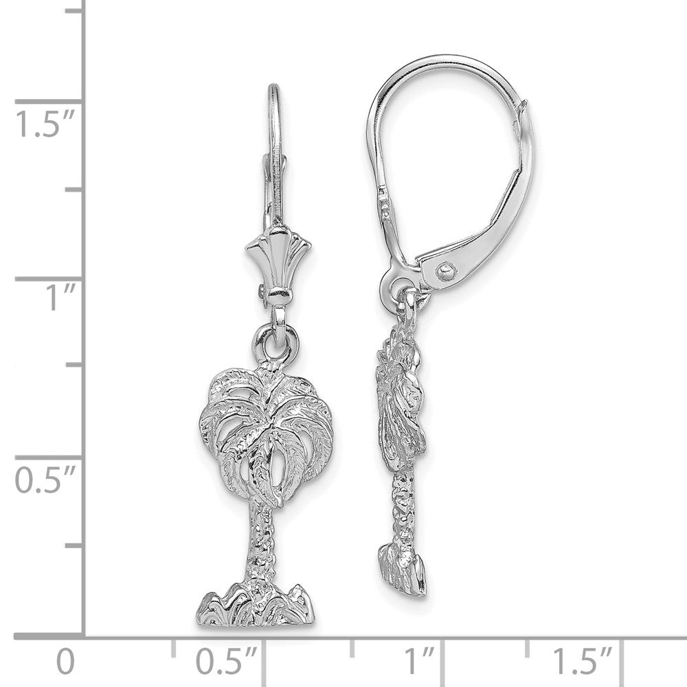 14K White Gold Palm Tree Leverback Earrings