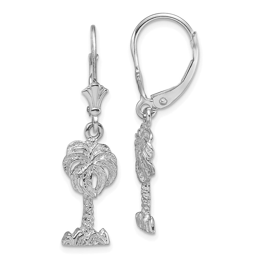 14K White Gold Palm Tree Leverback Earrings