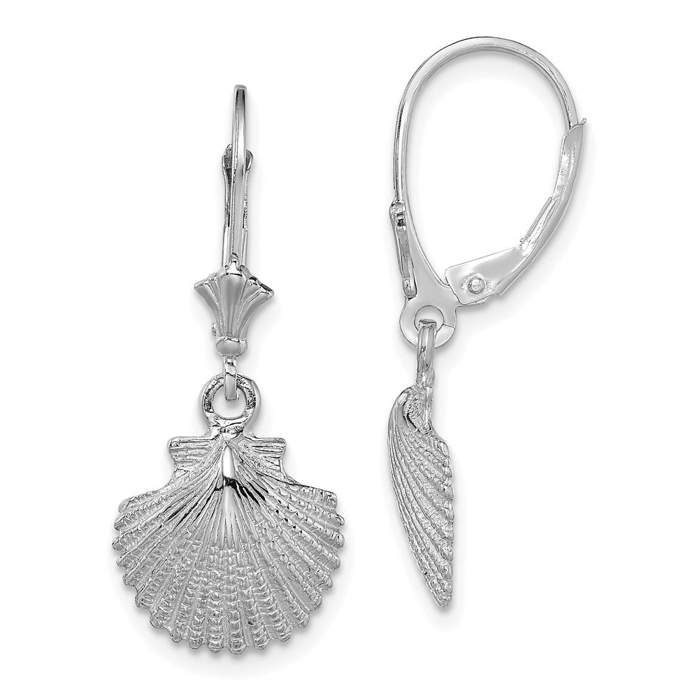 14K White Gold and Textured Scallop Shell Leverback Earrings