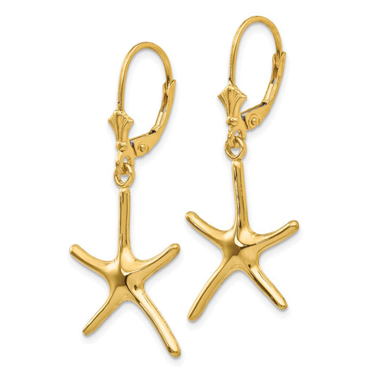 14K Yellow Gold Dancing Starfish Leverback Earrings
