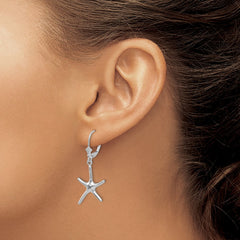 14K White Gold Dancing Starfish Leverback Earrings