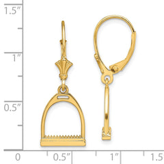14K Yellow Gold 3D Small Horse Stirrup Leverback Earrings