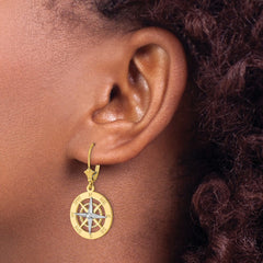 14K Two-Tone Gold Nautical Compass Leverback Earrings