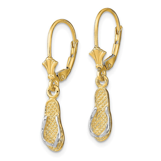 14K Yellow Gold and Rhodium Flip Flop Leverback Earrings