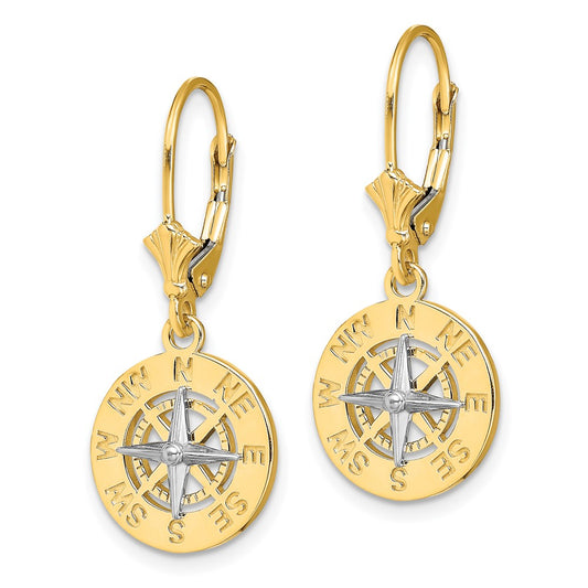 14K Two-Tone Gold Mini Nautical Compass Leverback Earrings