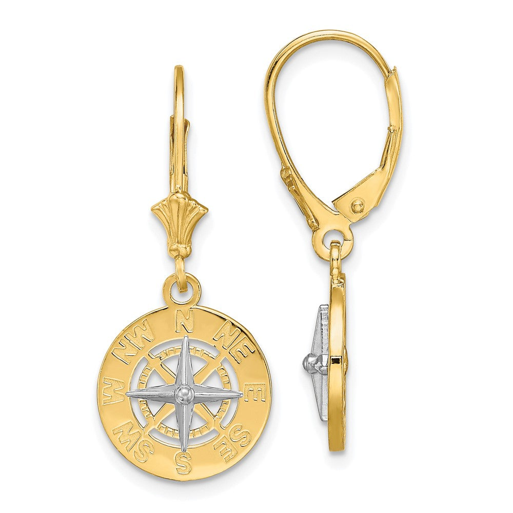 14K Two-Tone Gold Mini Nautical Compass Leverback Earrings
