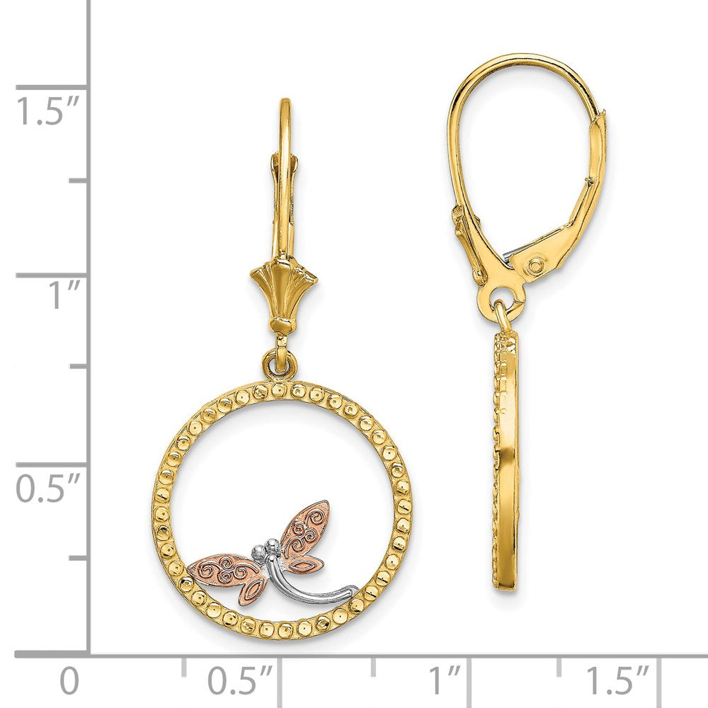 14K Two-Tone Gold Diamond-cut Dragonfly Earrings