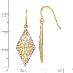 14K Two-Tone Gold Diamond Shape Filigree Dangle Earrings