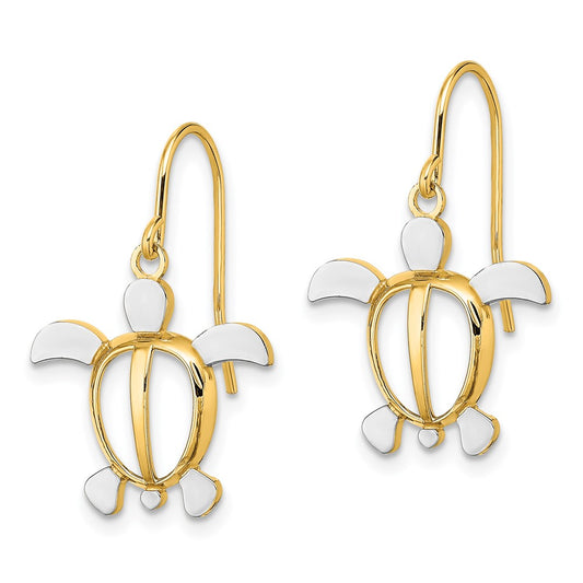 14K Two-Tone Gold Sea Turtle Dangle Earrings