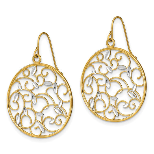 14K Two-Tone Gold Floral Filigree Medallion Wire Earrings