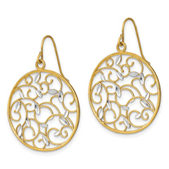 14K Two-Tone Gold Floral Filigree Medallion Wire Earrings