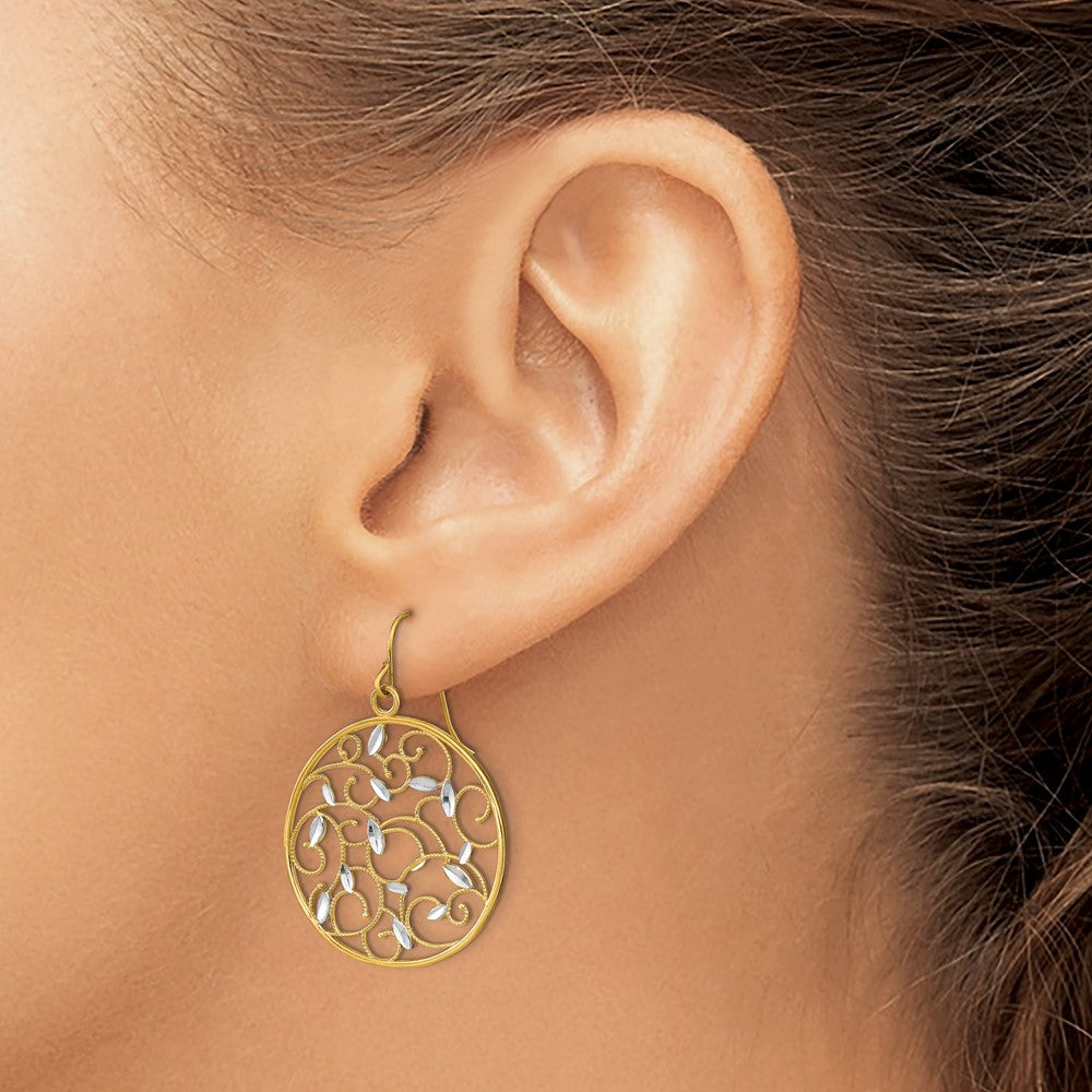 14K Two-Tone Gold Floral Filigree Medallion Wire Earrings