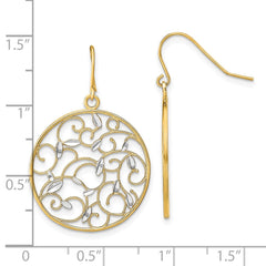 14K Two-Tone Gold Floral Filigree Medallion Wire Earrings