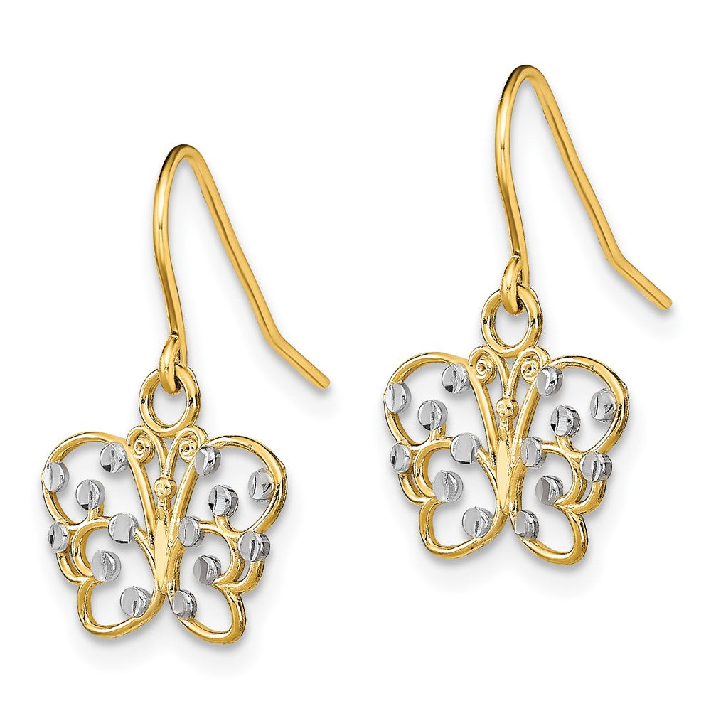 14K Two-Tone Gold Diamond-cut Butterfly Wire Earrings