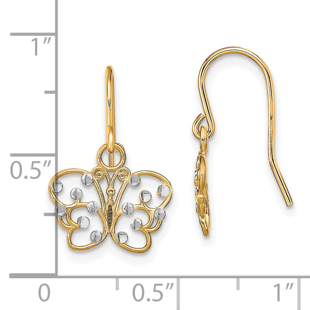 14K Two-Tone Gold Diamond-cut Butterfly Wire Earrings