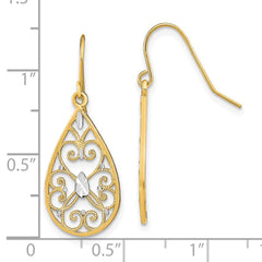 14K Two-Tone Gold Diamond-cut Fancy Dangle Wire Earrings