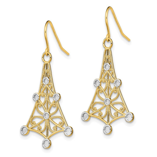 14K Two-Tone Gold Fancy Dangle Wire Earrings