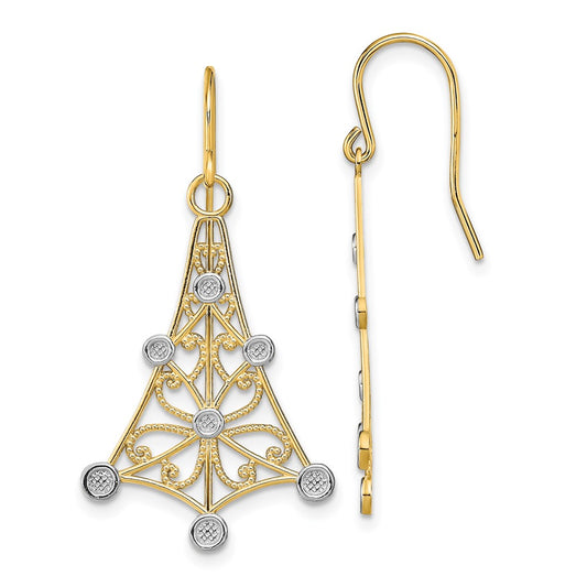14K Two-Tone Gold Fancy Dangle Wire Earrings