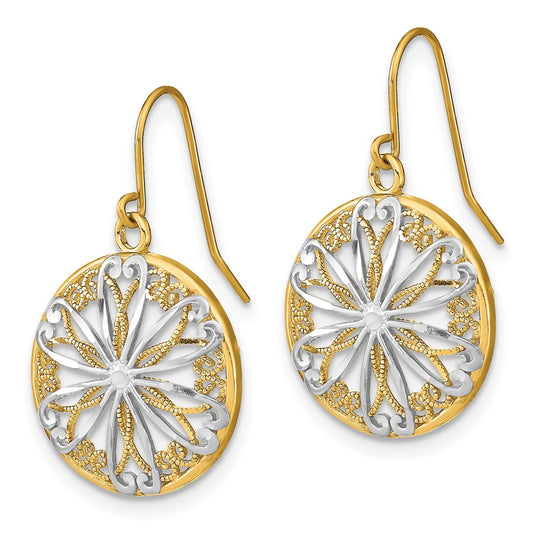 14K Two-Tone Gold Filigree Medallion Dangle Earrings