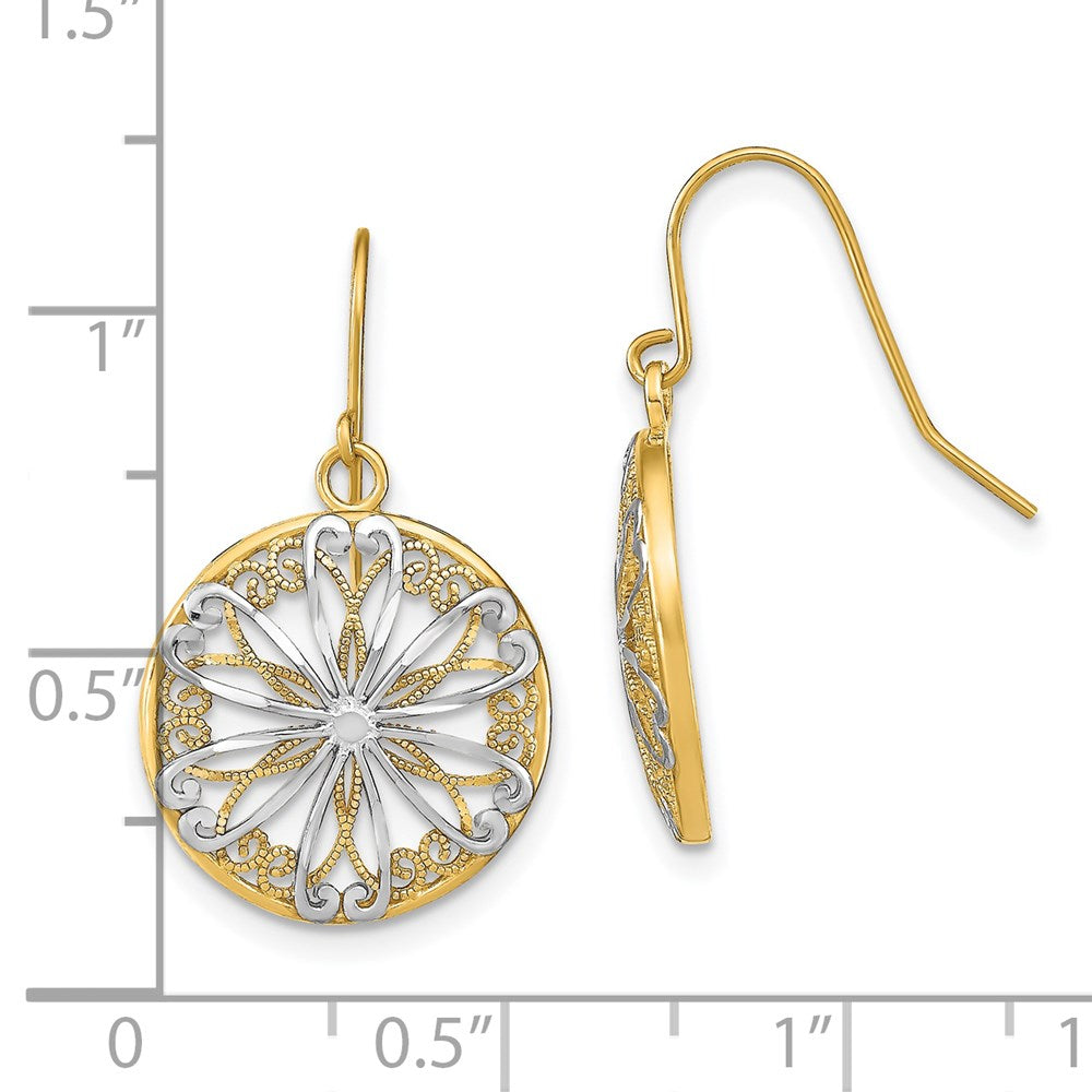 14K Two-Tone Gold Filigree Medallion Dangle Earrings