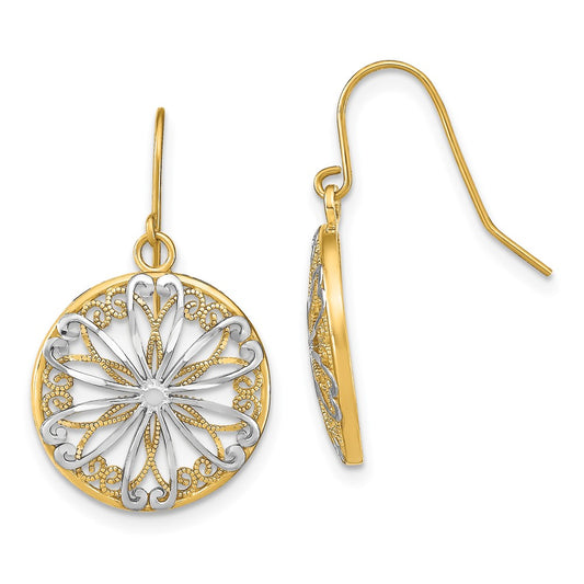 14K Two-Tone Gold Filigree Medallion Dangle Earrings