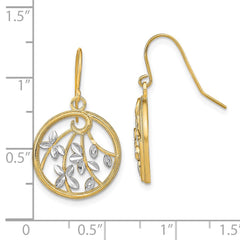 14K Two-Tone Gold Diamond-cut Leaves Round Dangle Earrings