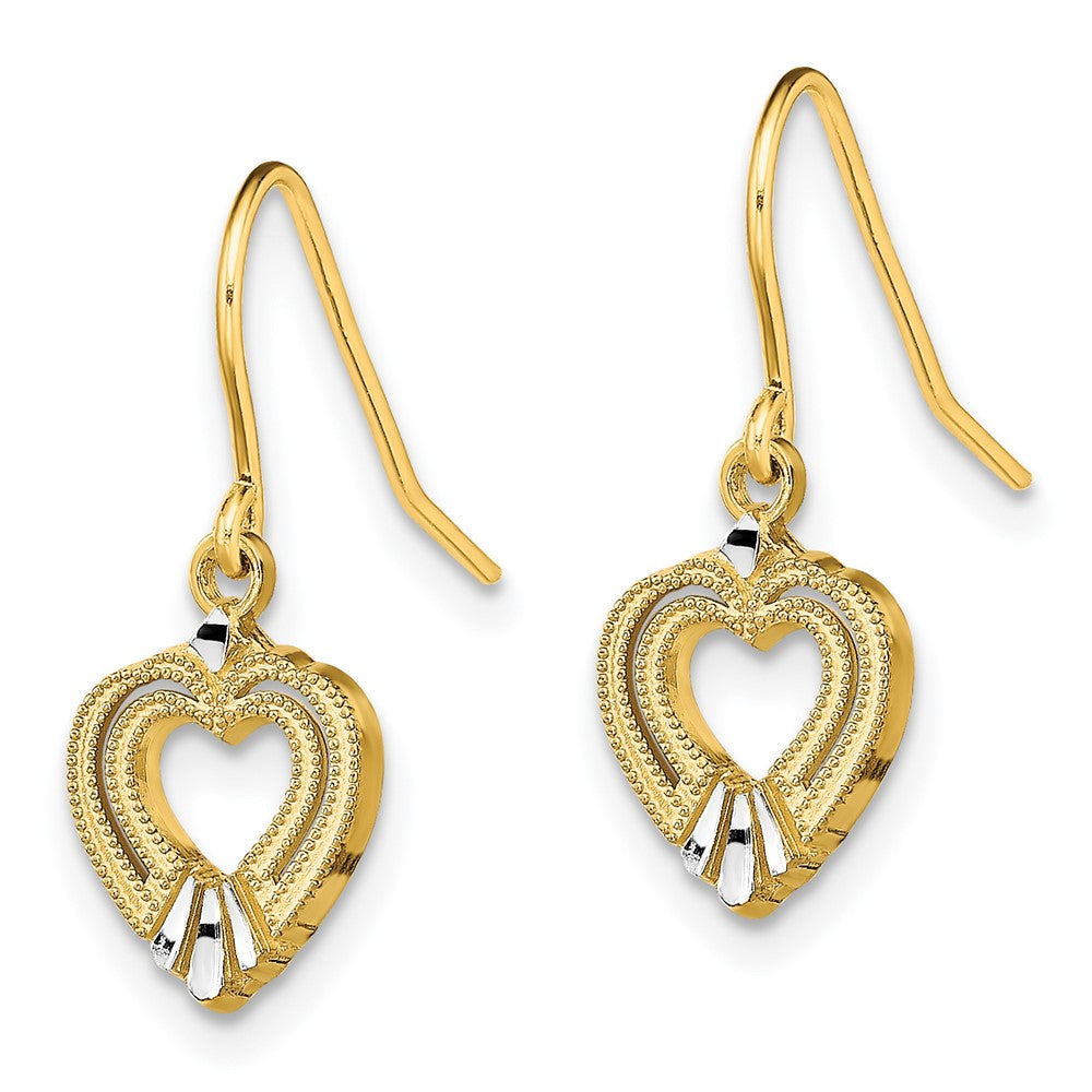 14K Two-Tone Gold Polished Heart Shepherd Hook Earrings