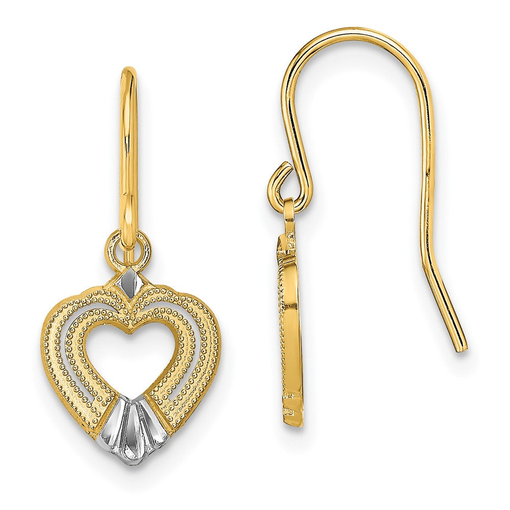 14K Two-Tone Gold Polished Heart Shepherd Hook Earrings