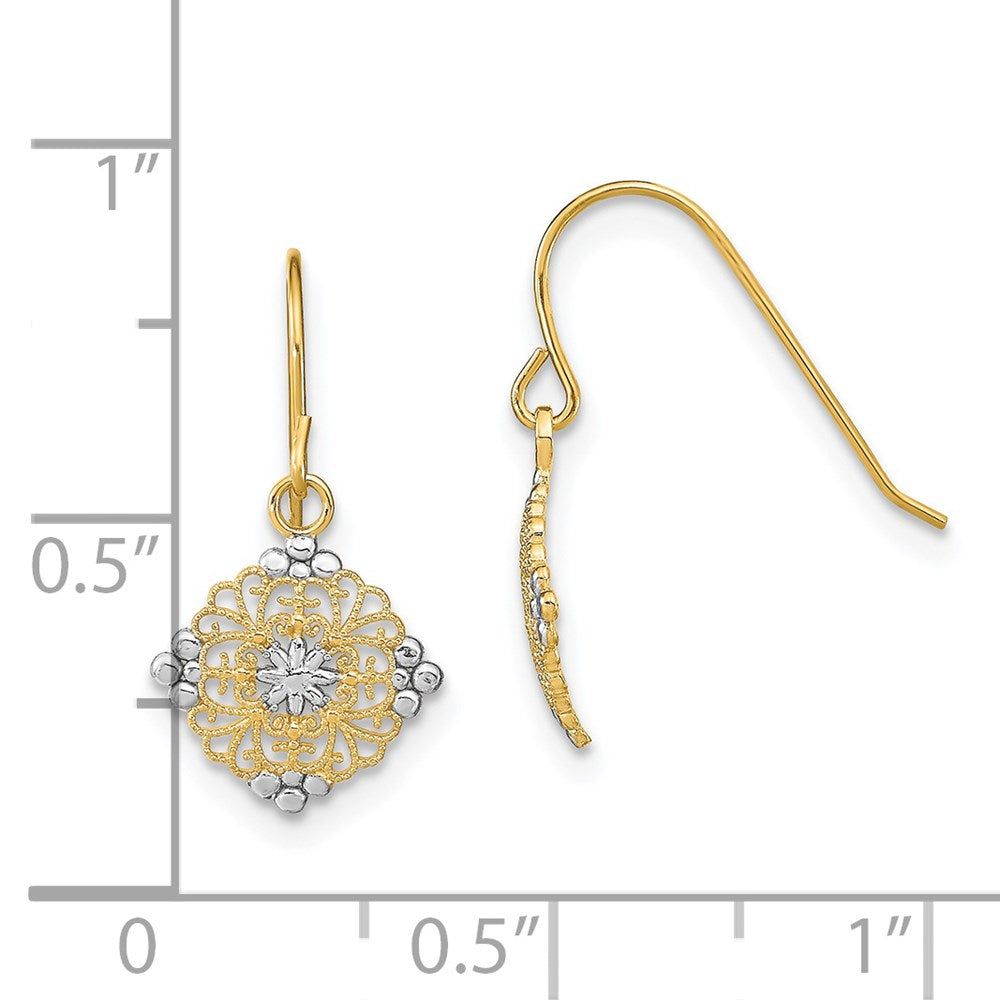 14K Two-Tone Gold Diamond-cut Center Mini Filigree Medallion Earrings