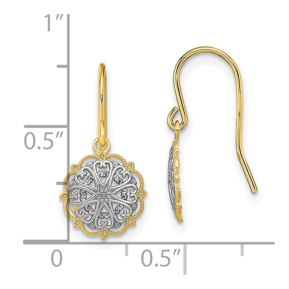 14K Two-Tone Gold Fancy Dangle Wire Earrings