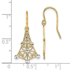 14K Two-Tone Gold Fancy Diamond-cut Dangle Wire Earrings