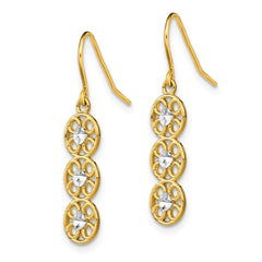 14K Two-Tone Gold Fancy Diamond-cut Dangle Wire Earrings