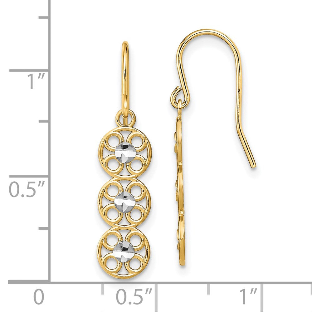 14K Two-Tone Gold Fancy Diamond-cut Dangle Wire Earrings