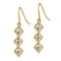 14K Two-Tone Gold Fancy Diamond-cut Dangle Wire Earrings