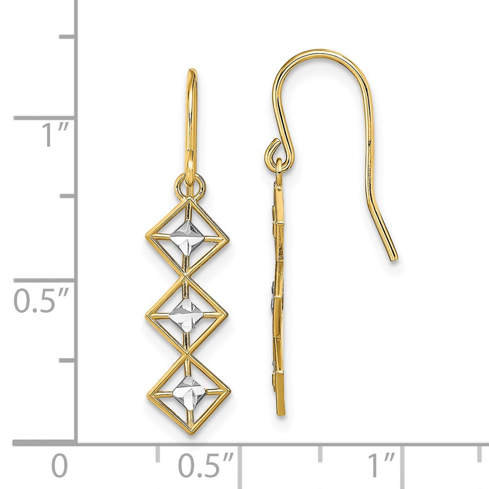 14K Two-Tone Gold Fancy Diamond-cut Dangle Wire Earrings