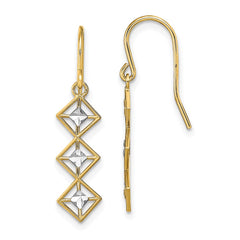 14K Two-Tone Gold Fancy Diamond-cut Dangle Wire Earrings