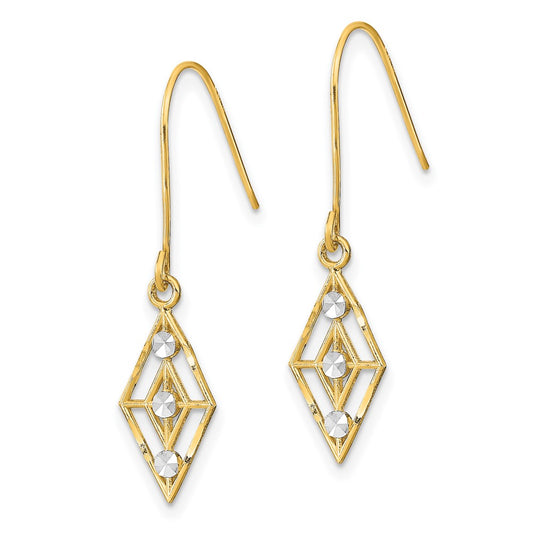14K Two-Tone Gold Diamond-cut Small Diamond Shape Wire Earrings