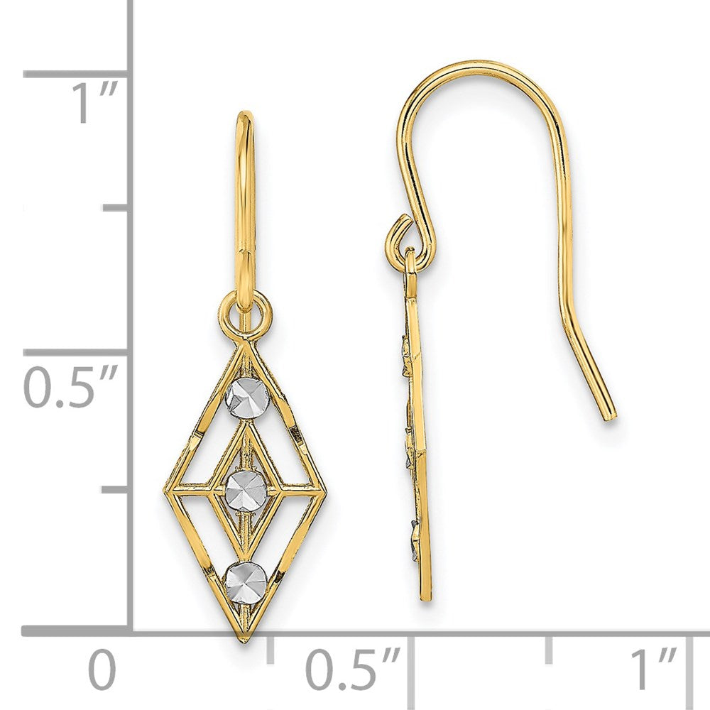 14K Two-Tone Gold Diamond-cut Small Diamond Shape Wire Earrings