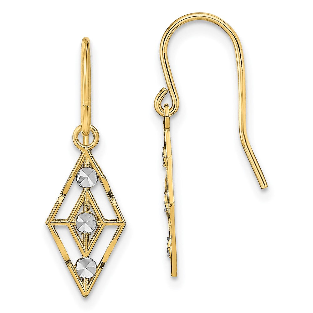 14K Two-Tone Gold Diamond-cut Small Diamond Shape Wire Earrings