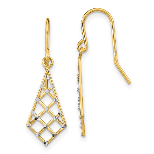 14K Two-Tone Gold Diamond-cut Small Criss-Cross Wire Earrings
