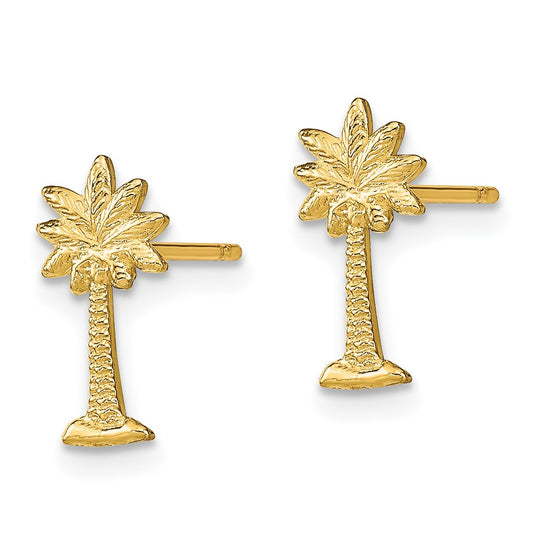 14K Yellow Gold Palm Tree Post Earrings