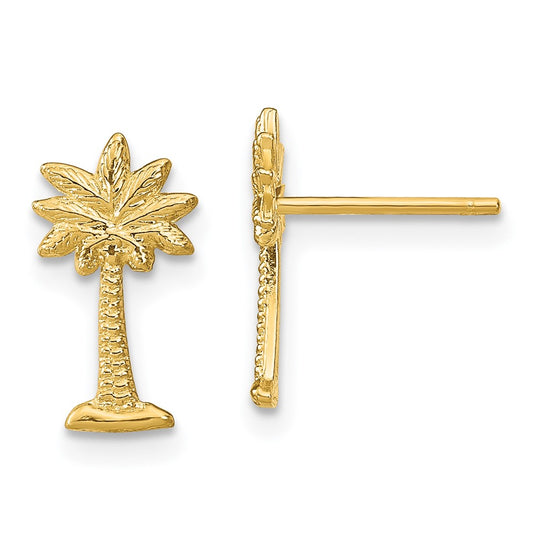 14K Yellow Gold Palm Tree Post Earrings