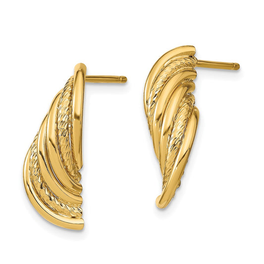 14K Yellow Gold Fancy Polished Diamond-cut Twisted Post Dangle Earrings