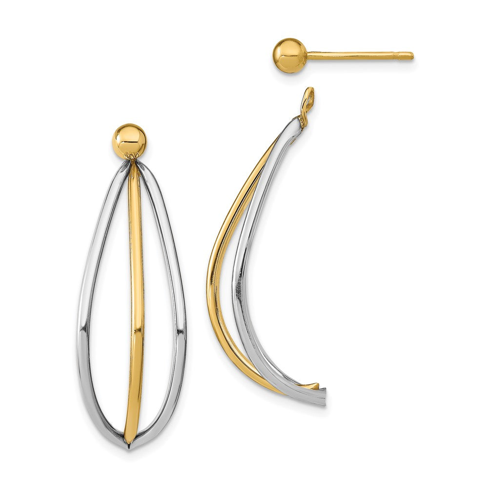 14K Two-Tone Gold Ball Stud with Triple Wire Dangle Jacket Earrings
