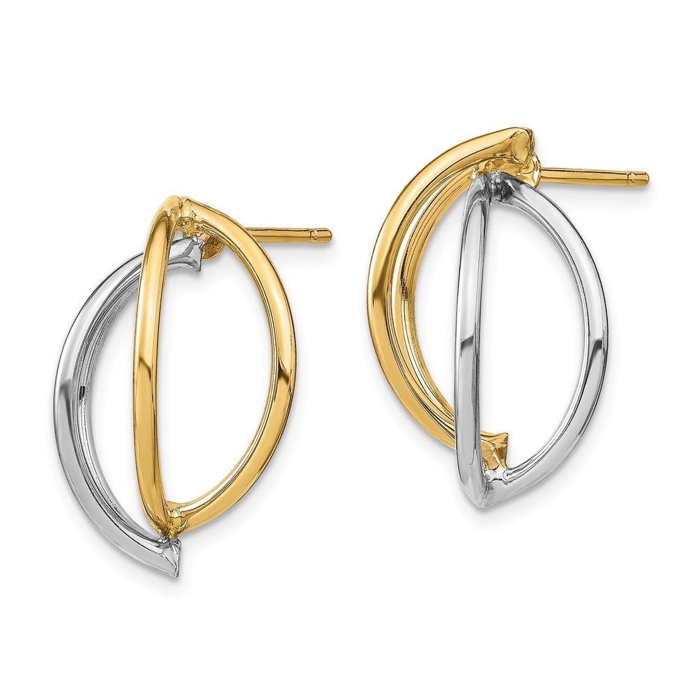 14K Two-Tone Gold Double Half Circle Wire Post Earrings