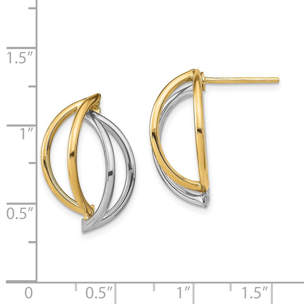 14K Two-Tone Gold Double Half Circle Wire Post Earrings