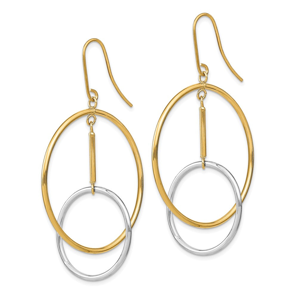 14K Two-Tone Gold Double Circle & Bar Dangle Earrings