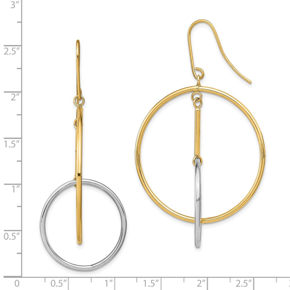 14K Two-Tone Gold Double Circle & Bar Dangle Earrings