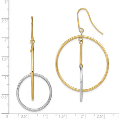 14K Two-Tone Gold Double Circle & Bar Dangle Earrings